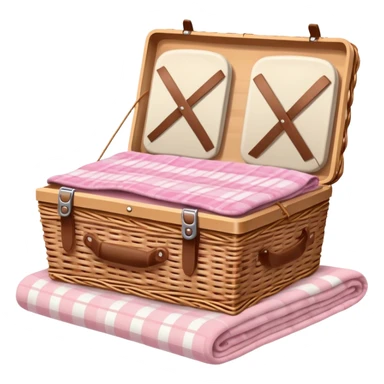 Picnic basket with a light pink plaid blanket sticker
