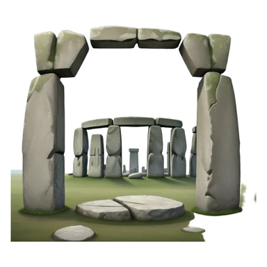 Cinematic Realistic Stonehenge Landscape Emoji, depicted with ancient, mysterious stone circles set against a moody sky, rendered with atmospheric lighting and detailed textures that evoke its prehistoric allure. sticker