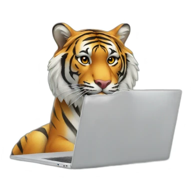 tiger behind a laptop sticker