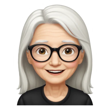 femme ridée avec de long cheveux blanc et des lunettes rectangles noir sourrir sticker