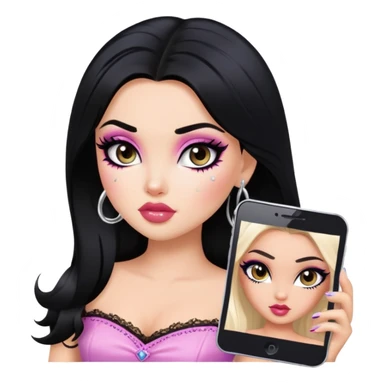 gothic style, black hair, pretty makeup, pretty bratz baddie sticker