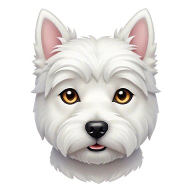 Cinematic Noble West Highland White Terrier Portrait Emoji, Poised and regal, with a compact, sturdy build and a pristine, well-groomed pure white coat, deep-set soulful dark eyes, Simplified yet sharp and sophisticated features, highly detailed, glowing with a soft, dignified glow, high shine, intelligent and loyal, stylized with an air of confidence, focused and attentive, soft glowing outline, capturing the essence of a watchful and determined companion, so majestic it feels as though it could trot out of the screen with effortless authority! sticker