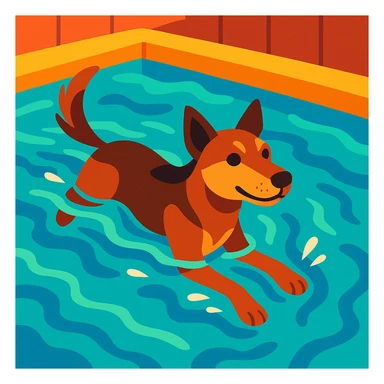 indie dog swimming in a pool, playful, vibrant colors sticker