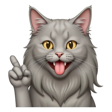 Gatto grigio pelo lungo che alza dito medio e fa la linguaccia sticker
