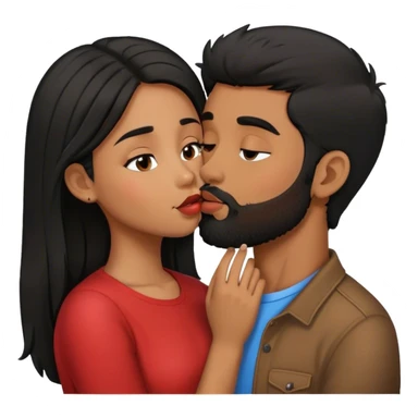 kiss brown girl with black hair kissing boy with black  hair  and beard kissing  sticker