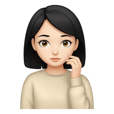 girl with black hair, black eyes, cream colored sweater sticker