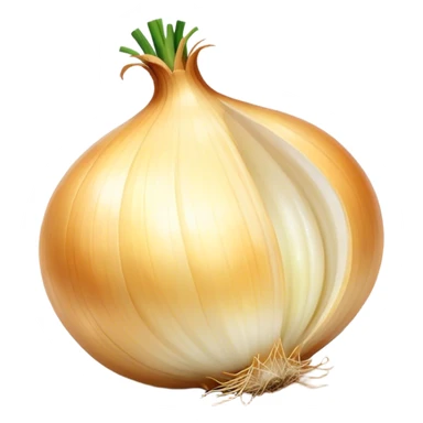 Cinematic crisp white onion, slightly peeled to reveal smooth layers, warm golden tones, rustic and fresh, soft glowing highlights. sticker