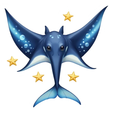 Starseed Manta emoji – full body, manta ray with wide wings, smooth glowing spots like small stars across its body, one central star crystal on its back, slight side angle, cute emoji style, no background sticker
