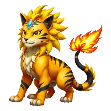Volcanic Fiery Shiny Legendary Epic Badass Evil Colorful exotic dark-colored, vibrant, golden, burning, badass, cool, realistic Pyroar-Sprigatito-Torracat-Luxray-Tigress-Solgaleo-Liger-Hybrid-Fakémon-Pokémon-Hybrid-Creature (full body) sticker
