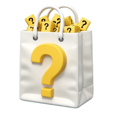 White bag with yellow questions mark boxes stuffed in it sticker