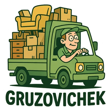logo of a truck with boxes and furniture, flat style, green and yellow colors, for furniture delivery 'Gruzovichek' sticker