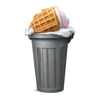ice cream waffle cone in a grey trash can sticker