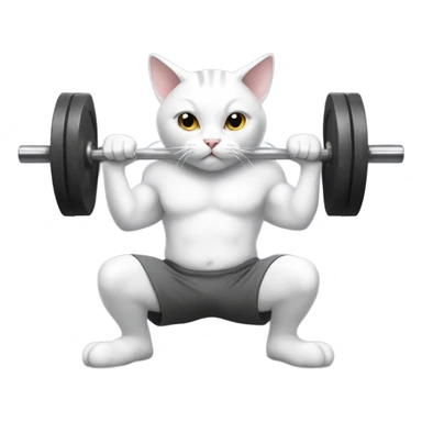 Grey and white cat squatting a heavy barbell sticker