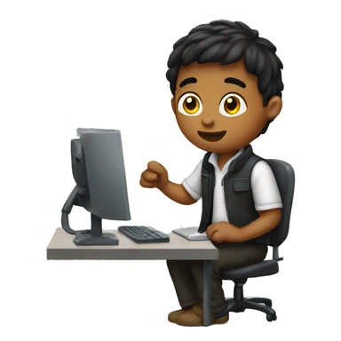 a boy works with computer sticker