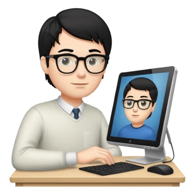 A WHITE MAN, WHIT BLACK HAIR, WITH A PC  sticker