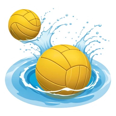 An icon featuring a yellow water polo ball floating on the water with goals in the background, inside a swimming pool. The design includes splashes and ripples, symbolizing the fast-paced action and strategy of water polo. Transparent background highlights. sticker