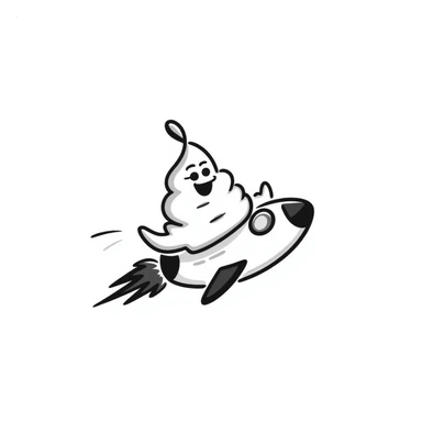 hand-drawn doodle of a turd with lipstick riding a rocket sticker