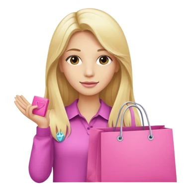 influencer with long blond hair holding a pink shopping bag sticker