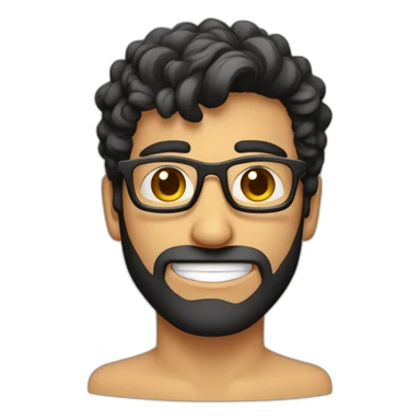 hombre moreno, lentes cuadrados, cabello negro peinado, feliz sticker