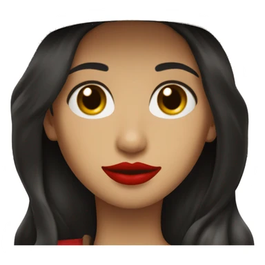 straight black hair,red lipstick,hazel eyes, white skin, a small nose and a cowboy hat  sticker