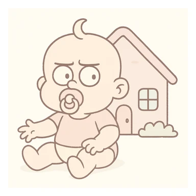 Make the colors softer, using very light pastel tones. Keep the baby house, flat design, round edges, and white background. sticker