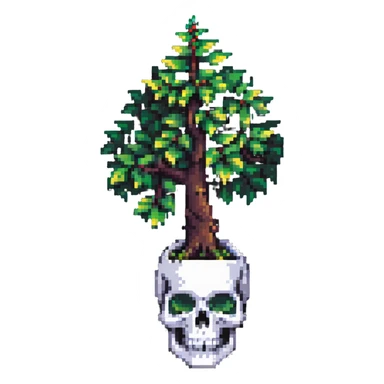 skull with leafy tree sprouting from the top sticker