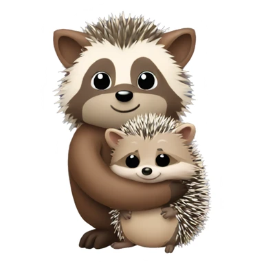 Hedgehog and raccoon hugging sticker