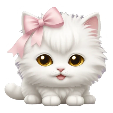 white fluffy chubby kitten with pale pink bow sticker