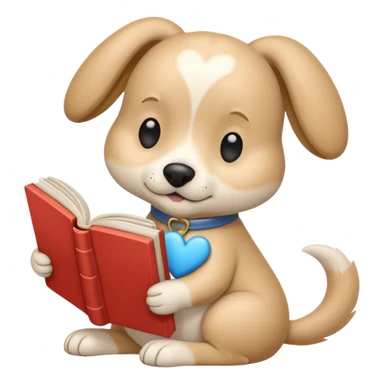 Beige dog reading a sky color book And a big white heart on the back sticker