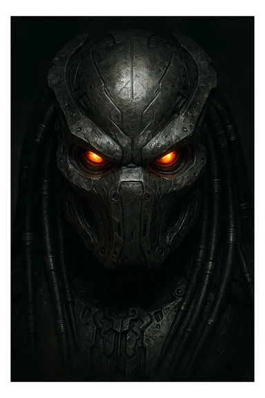 Yautja (Predator) mask with a fierce expression, detailed sci-fi design sticker