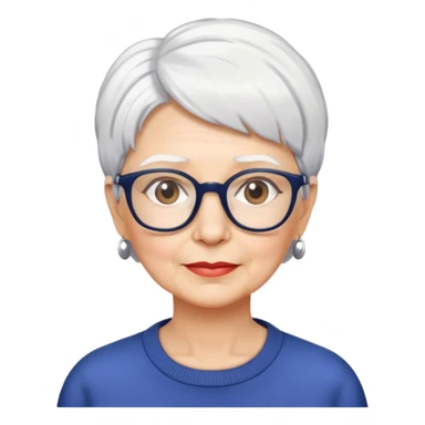 older woman with short cropped white  hair and glasses  sticker