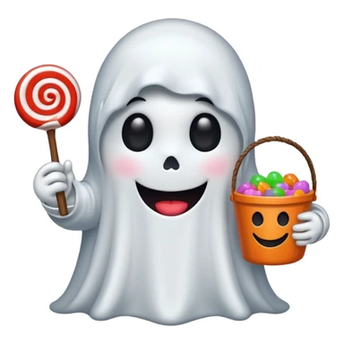 
Ghost holding candy bucket  cartoon -style/cute and transparent for a sticker  sticker