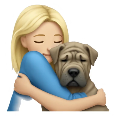 Blonde woman crying and cuddling blue Shar Pei  sticker