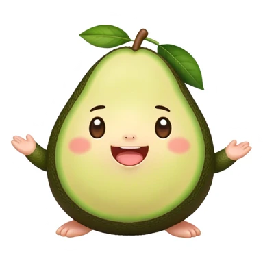 Cute Kawaii Avocado, round and cuddly, soft green with a tiny brown pit, blushing cheeks, a joyful smile, tiny arms outstretched, a warm and healthy glow! sticker