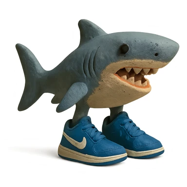 shark in blue Nike sneakers, textured sticker