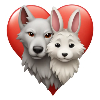 Wolf and Bunny with big red heart between them  sticker