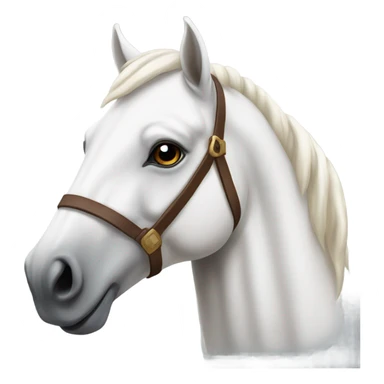 White horse with brown face and a white blaze sticker