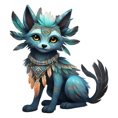 cute cool edgy ethereal l epic tribal fantasy animal fursona Fionbri creature by griffsnuff & LiLaiRa & Falvie with exotic colors with intricate patterns and feathers and headdress and necklace full body sticker