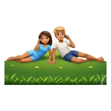 Couple looking at the stars while laying the the grass at night  sticker