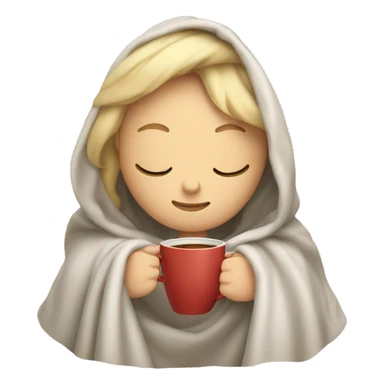 Blond girl inside a blanket sipping coffee eyes closed sticker