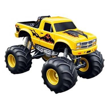 Maximum Destruction - Monster Jam (Model Year: 2021) (Iconic colour: Yellow with black flames) - A ferocious monster truck featuring a vivid yellow base accented by dramatic black flame patterns. Emphasize sharp, high-contrast flame streaks across the body, creating a look of aggressive, explosive energy. sticker
