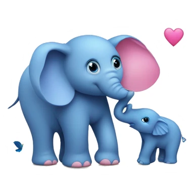 Little Blue Elephant with pink cub and a green bird sticker