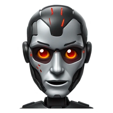 Cyborg with red eye mounted display, wearing black suit sticker