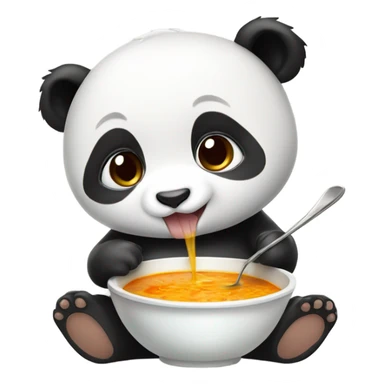 Baby panda eating big bowl of soup sticker
