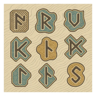 ukiyo-e style rune symbols with traditional Japanese print look sticker