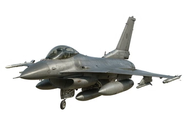 realistic F-16 jet fighter, angled perspective, modern, metallic, flying, no background sticker