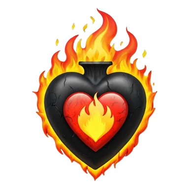 black heart with red and yellow fire sticker
