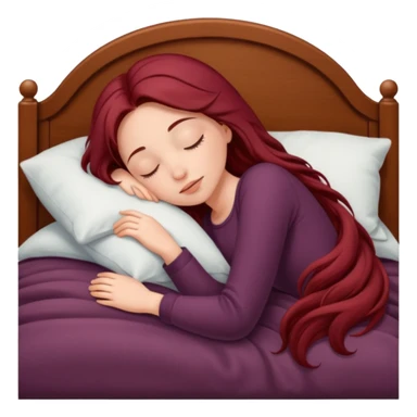 Beautiful long burgundy haired girl sleeping in big comfy bed sticker