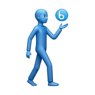 Create a clean emoji of the Billie Eilish Blohsh logo in solid blue color. The emoji should only include the Blohsh figure, without any background, text, or effects. Make sure it looks like the official logo — simple, standing human figure, slightly leaning. Minimalist, iconic sticker