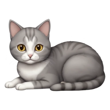 full body tiny short hair dark grey and 3/4 white cat with hazel eyes lying down sticker